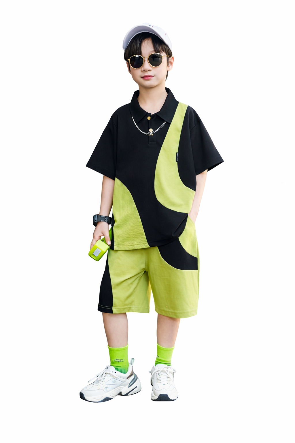 Boys Summer Co-Ord Set – Black & Green Graphic T-Shirt & Shorts | Kids Street Style Outfit