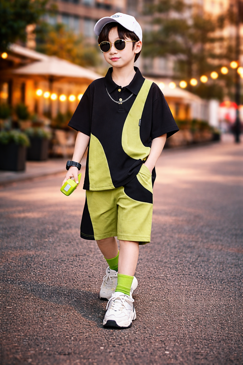 Boys Summer Co-Ord Set – Black & Green Graphic T-Shirt & Shorts | Kids Street Style Outfit
