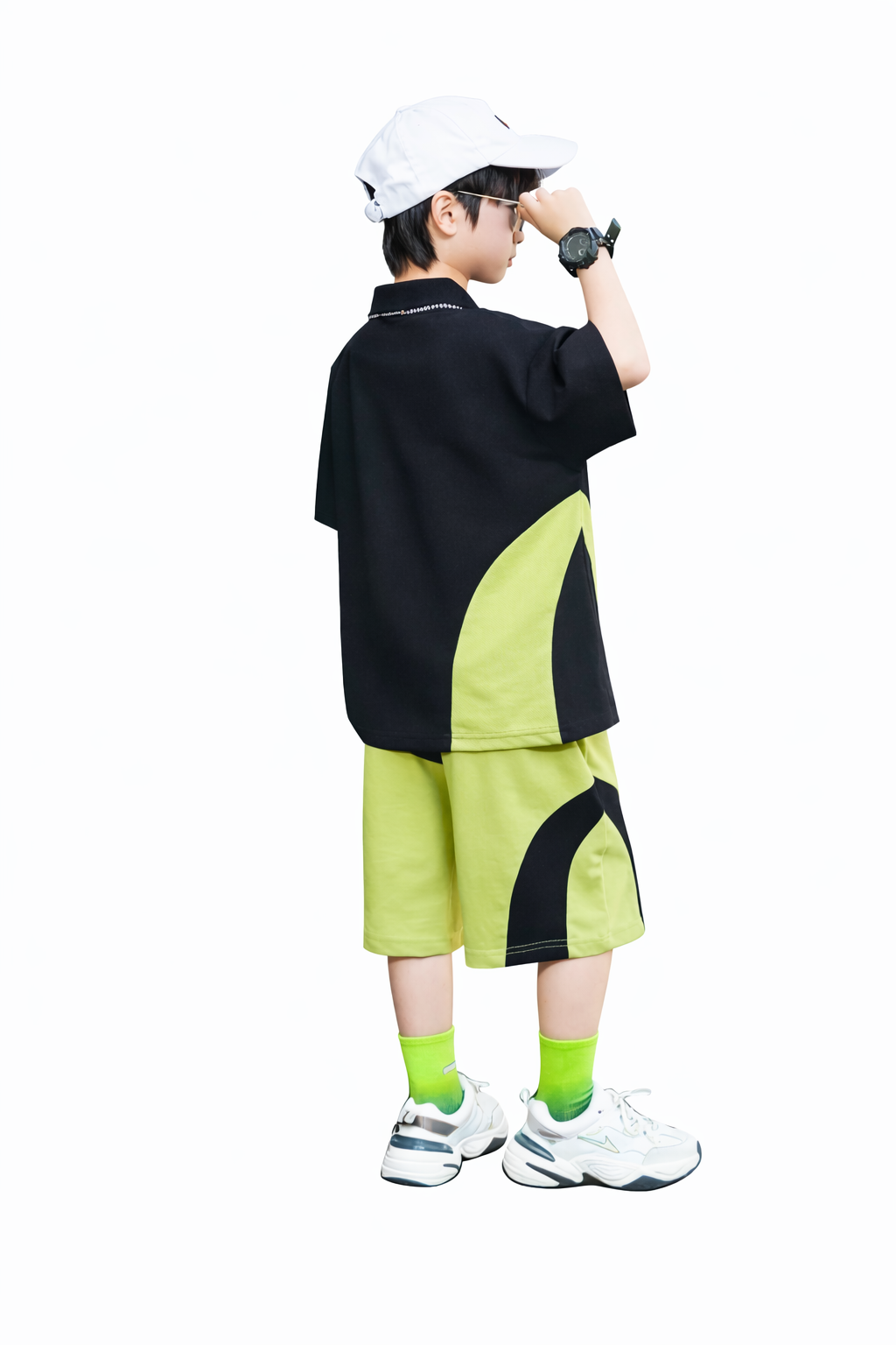 Boys Summer Co-Ord Set – Black & Green Graphic T-Shirt & Shorts | Kids Street Style Outfit