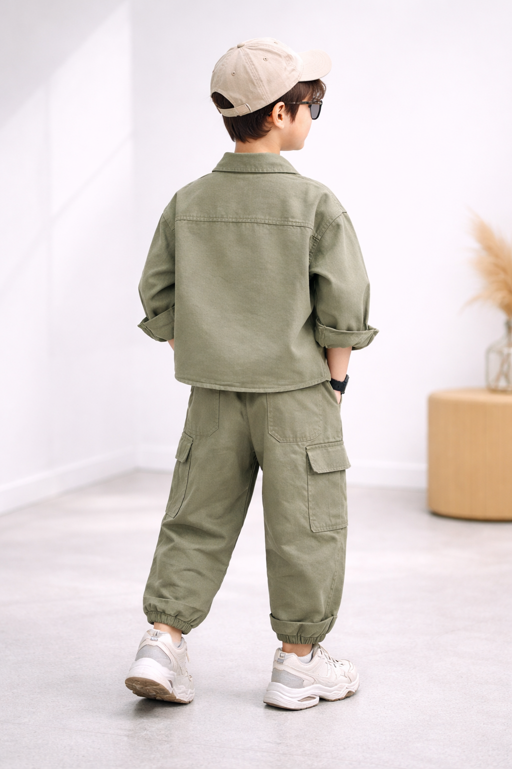 Boys Cargo Outfit Set – Olive Green Jacket & Cargo Pants Co-Ord | Kids Street Style Wear
