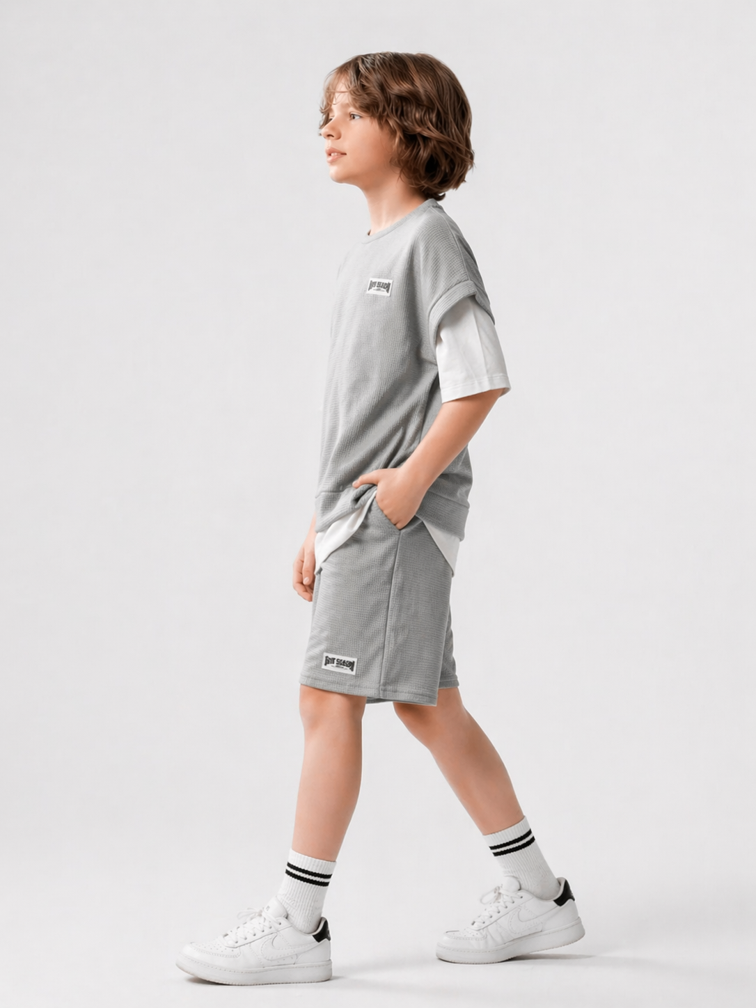 Boys Summer Co-Ord Set – Grey Half Sleeve T-Shirt & Shorts Set | Kids Casual Outfit