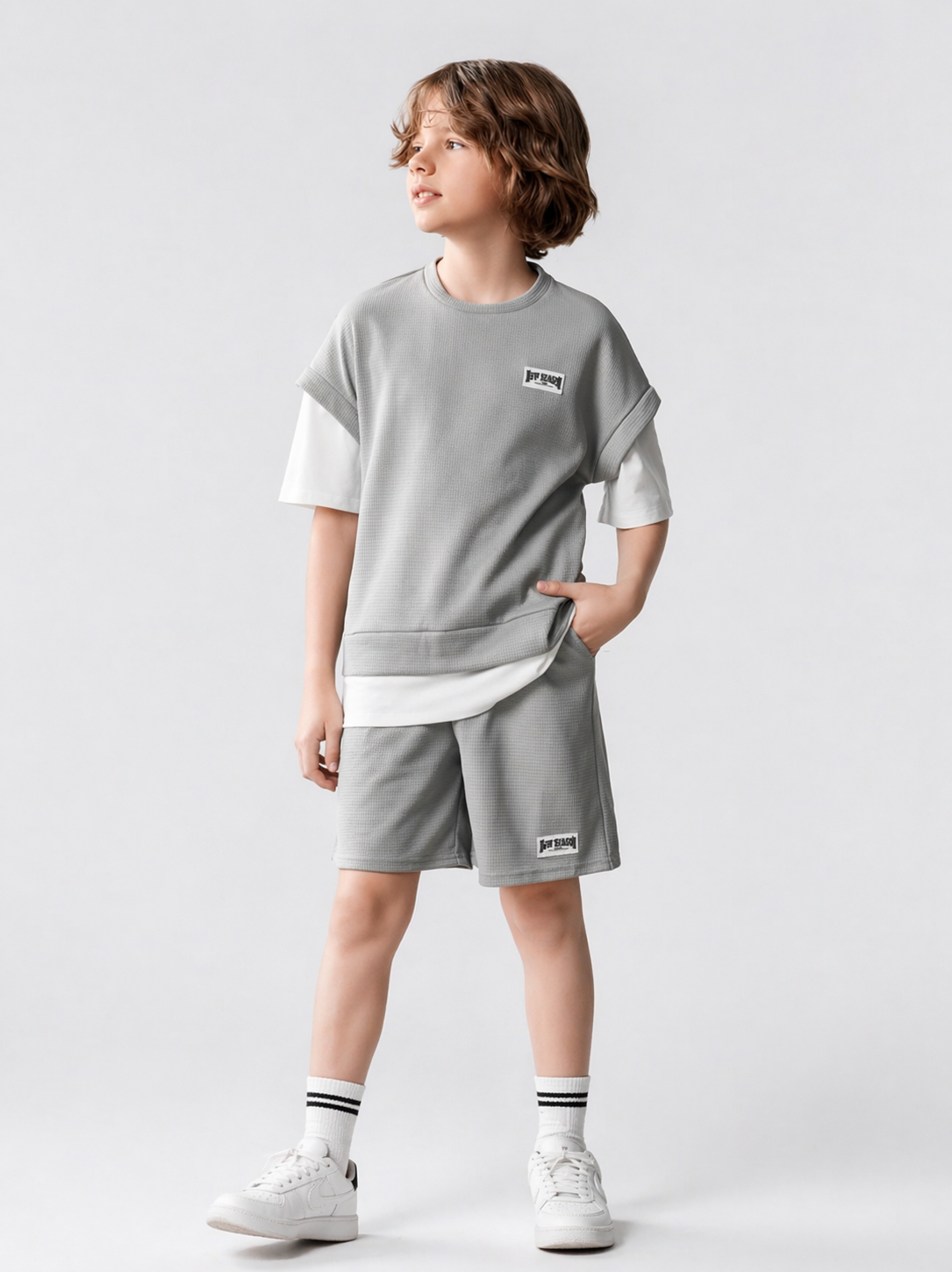 Boys Summer Co-Ord Set – Grey Half Sleeve T-Shirt & Shorts Set | Kids Casual Outfit