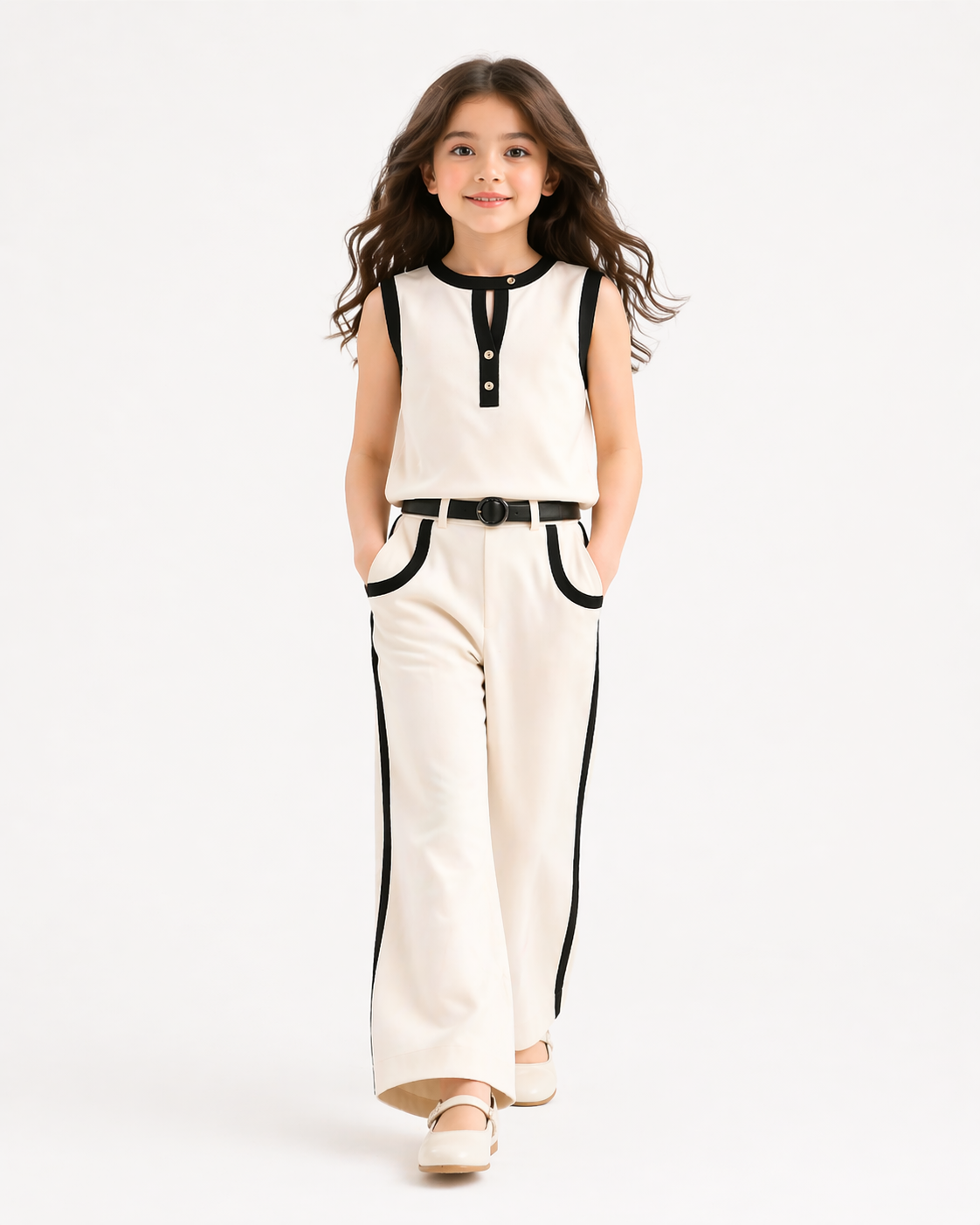 Girls Elegant Summer Co-Ord Set – Sleeveless Top & Wide Leg Pants | Kids Trendy Outfit