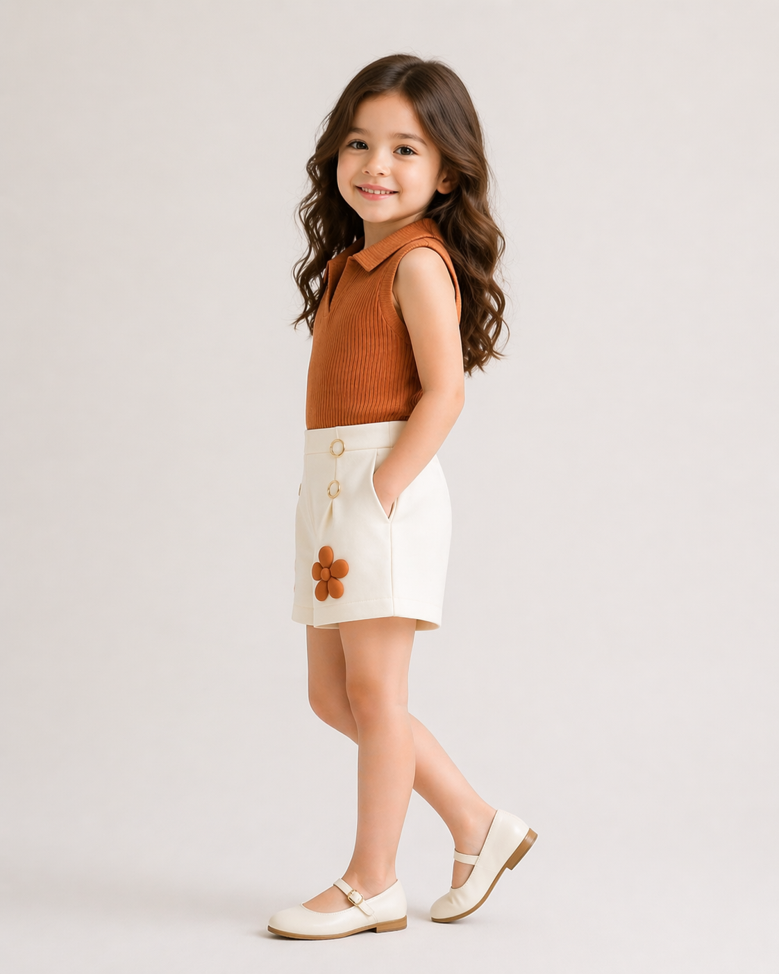 Girls Summer Outfit Set – Sleeveless Ribbed Top & Floral Shorts Co-Ord Set | Kids Casual Wear