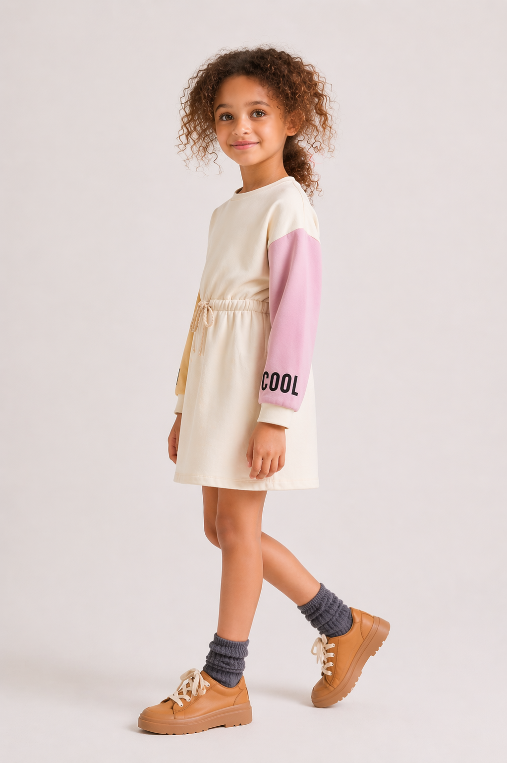 Girls Summer Casual Dress – Color Block Long Sleeve Kids Dress  Soft & Stylish Everyday Wear