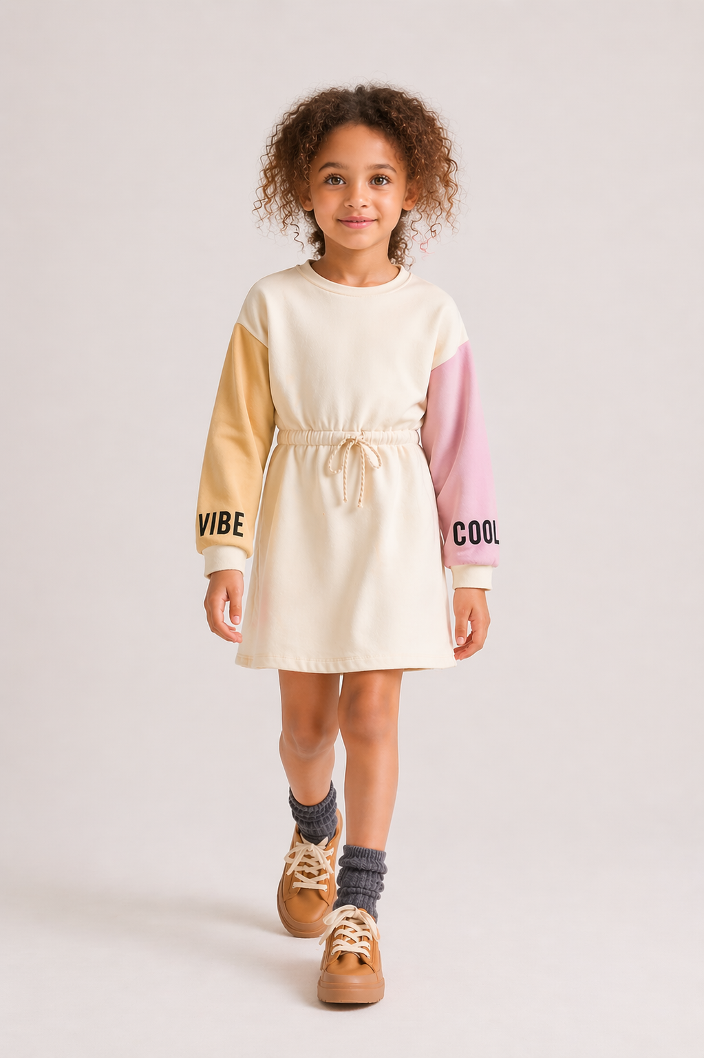 Girls Summer Casual Dress – Color Block Long Sleeve Kids Dress  Soft & Stylish Everyday Wear