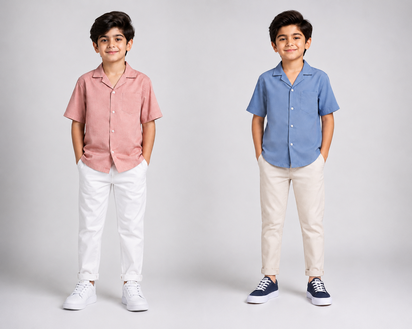 Premium Kids Casual Camp Collar Shirts – Pack of 2 | Pink & Blue