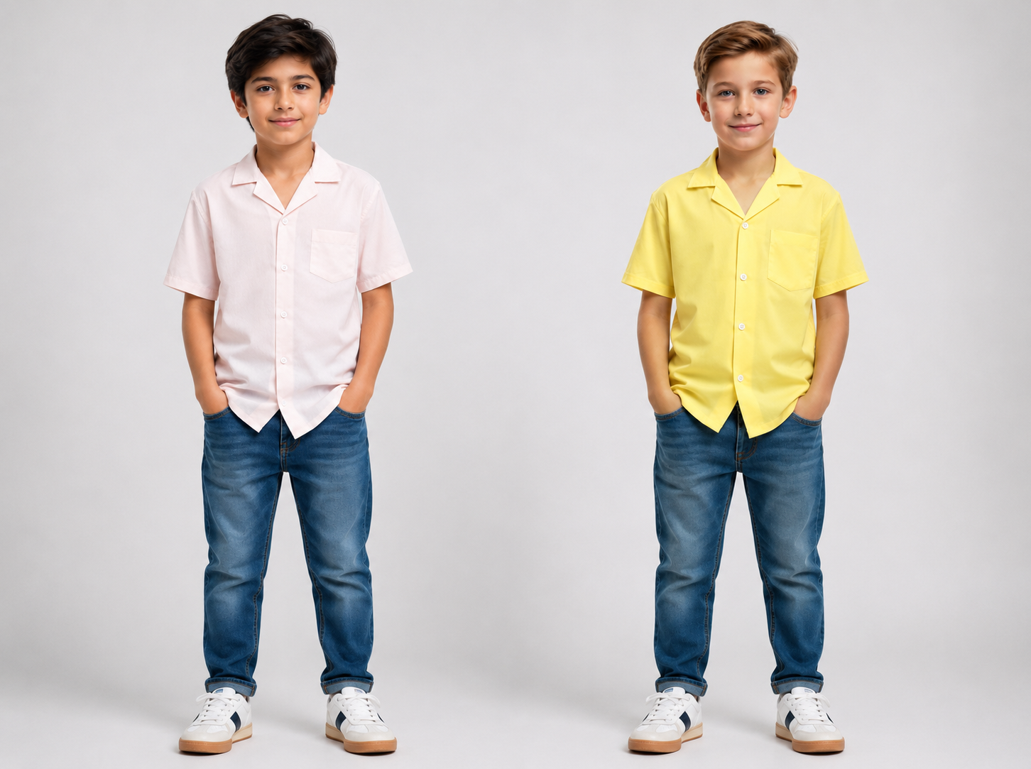Premium Kids Casual Camp Collar Shirts – Pack of 2 | Pink & Yellow