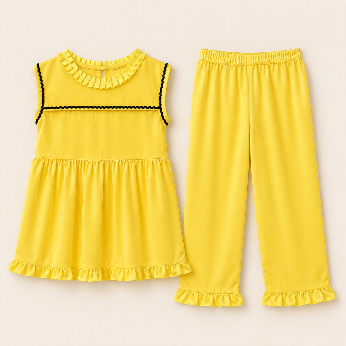 Girls Ruffle Trim Co-Ord Set – 3 Colors