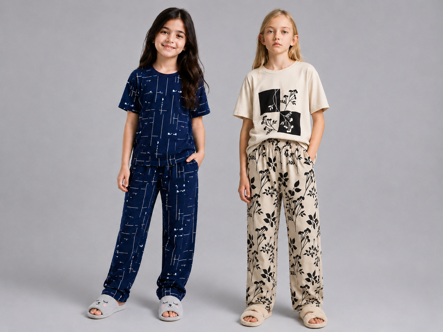 Pack of 2 Girls Printed Night Suit Set | Soft Jersey T-Shirt & Pyjama Set