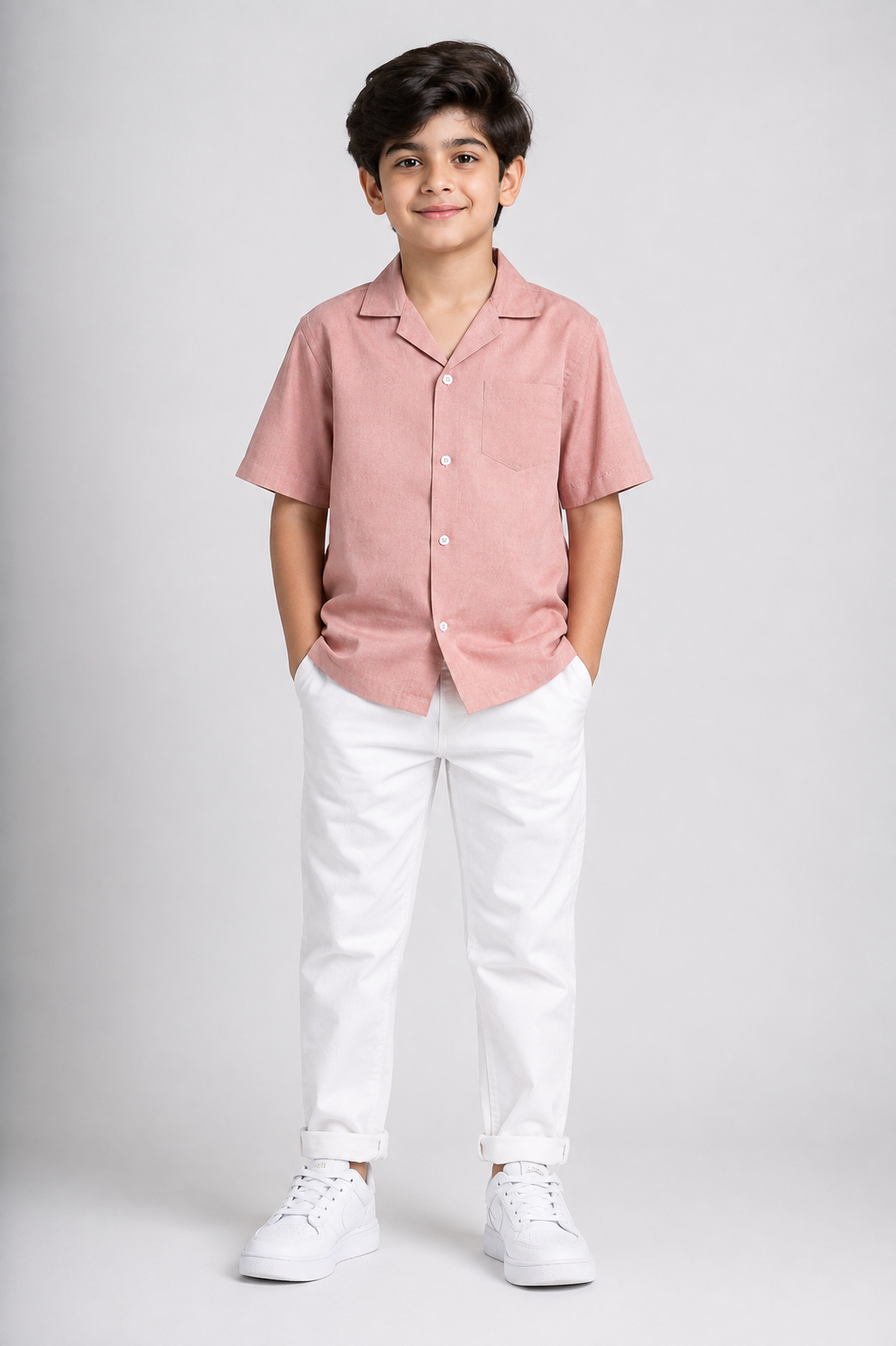 Boys Cuban Shirt - Dusty Pink