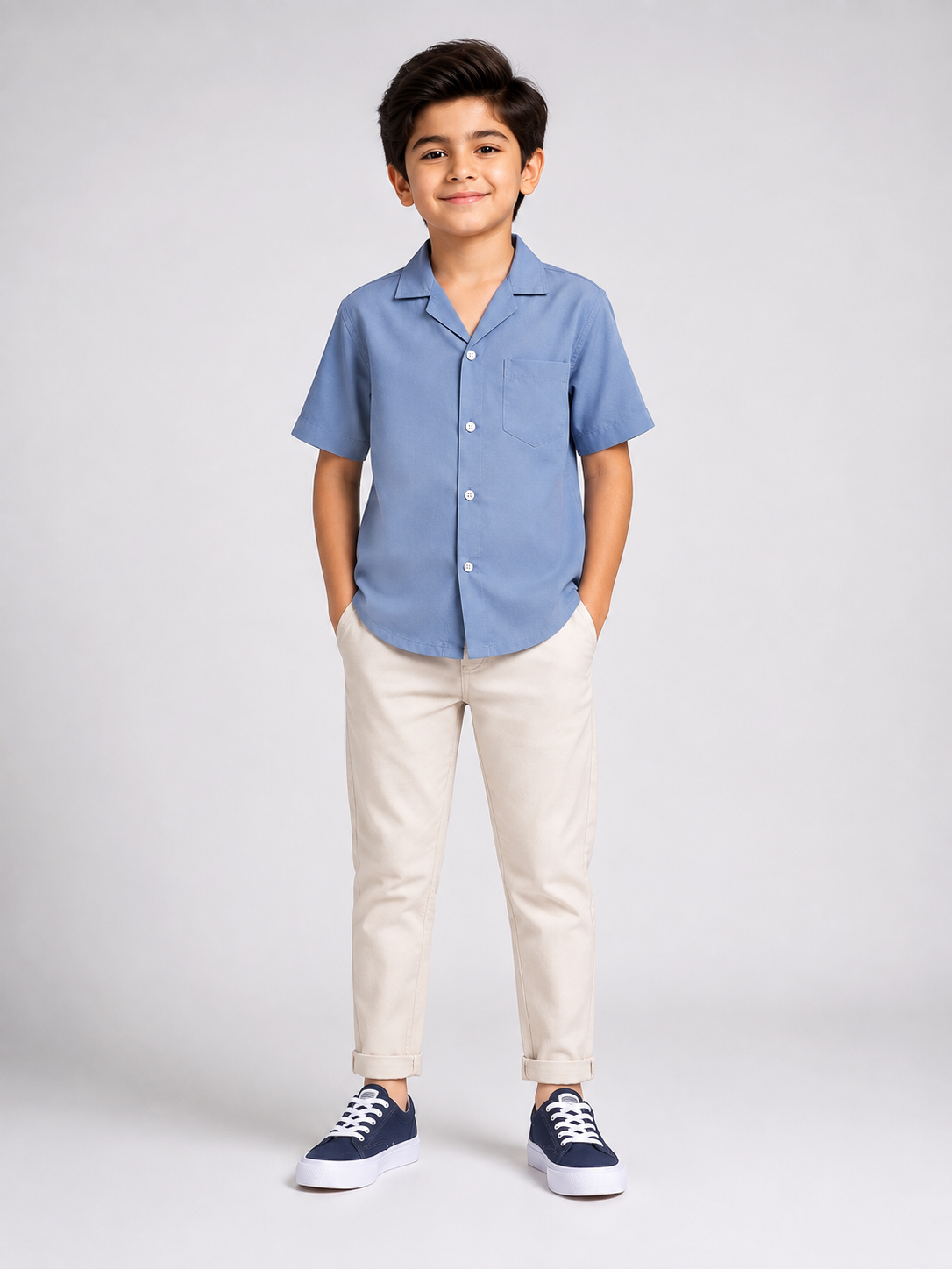 Boys Cuban Shirt - Sky Blue