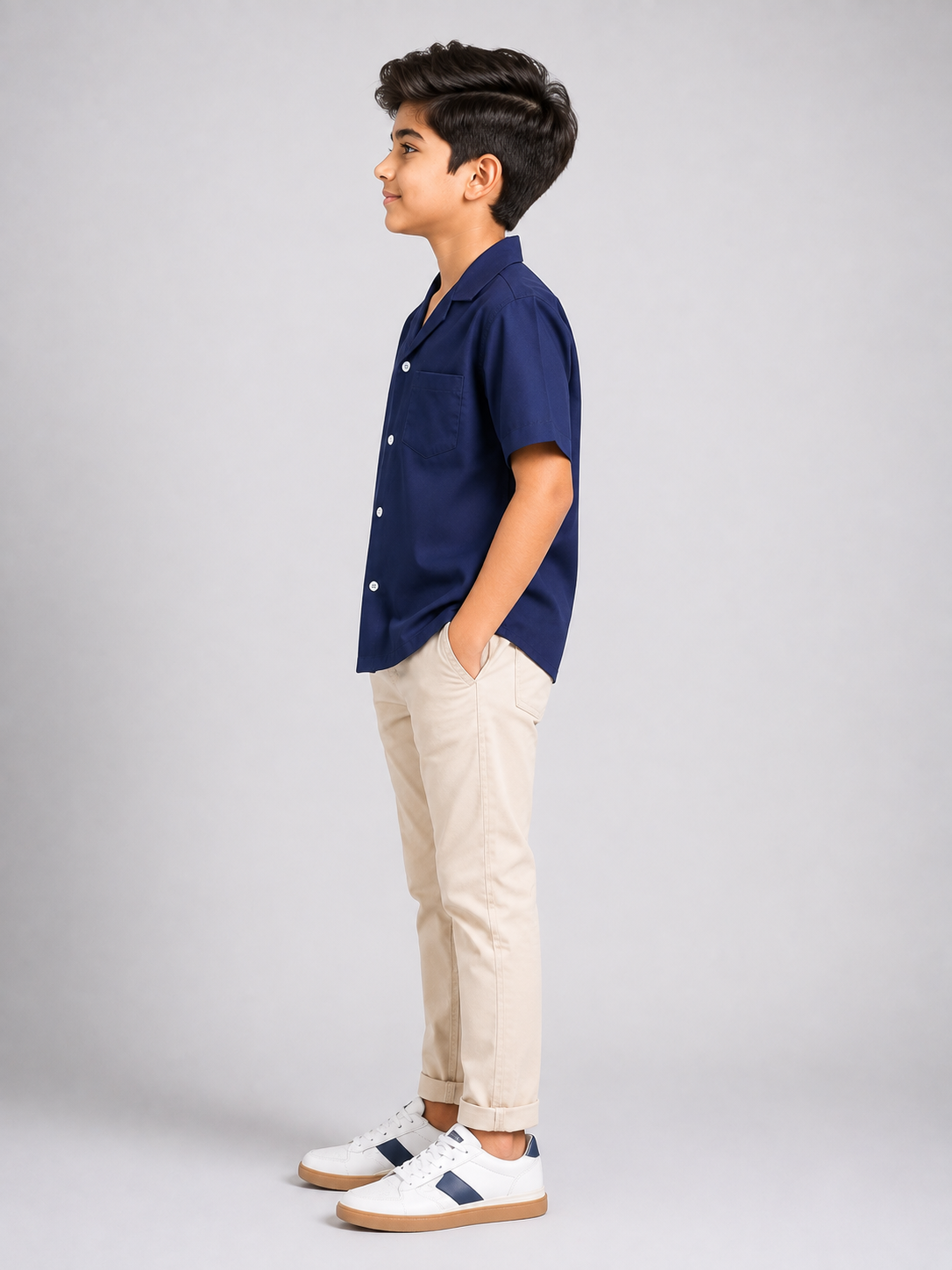 Boys Cuban Shirt - Navy Blue