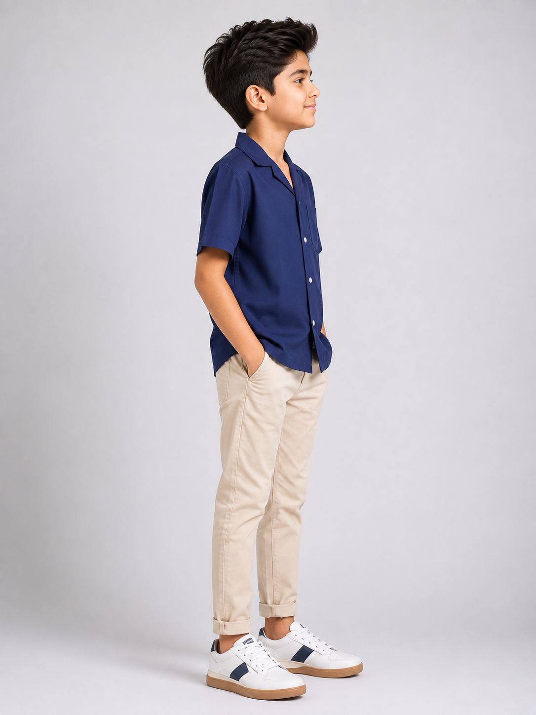 Boys Cuban Shirt - Navy Blue