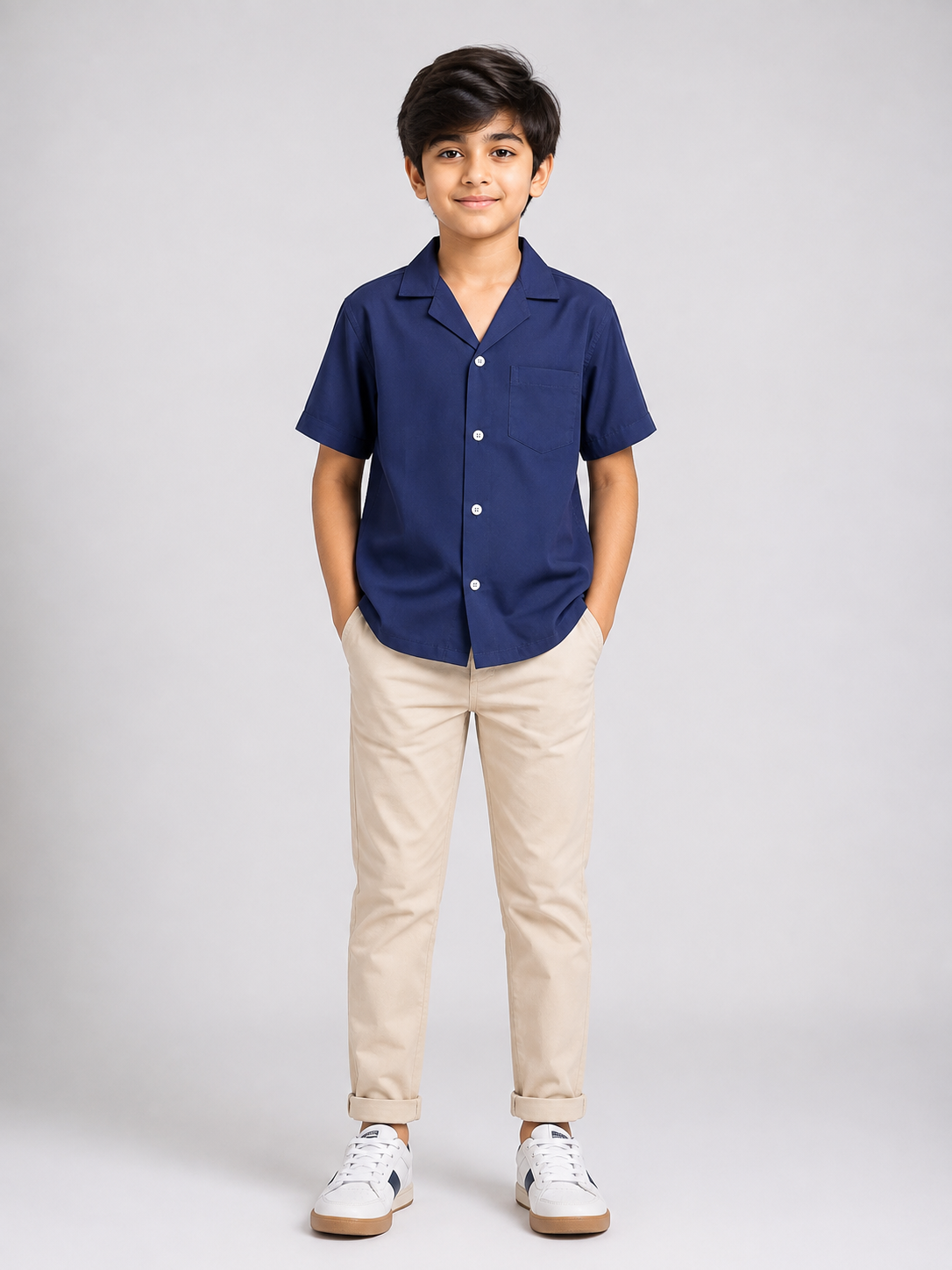 Boys Cuban Shirt - Navy Blue