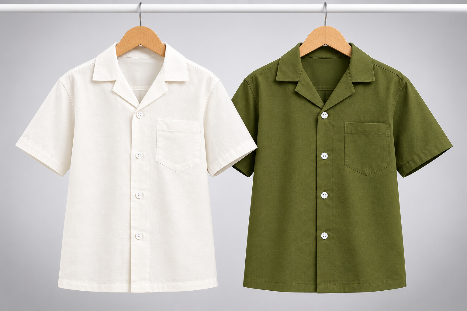 Pack of 2 Boys Half Sleeve Casual Shirts | Cream & Olive Green | Summer Collection