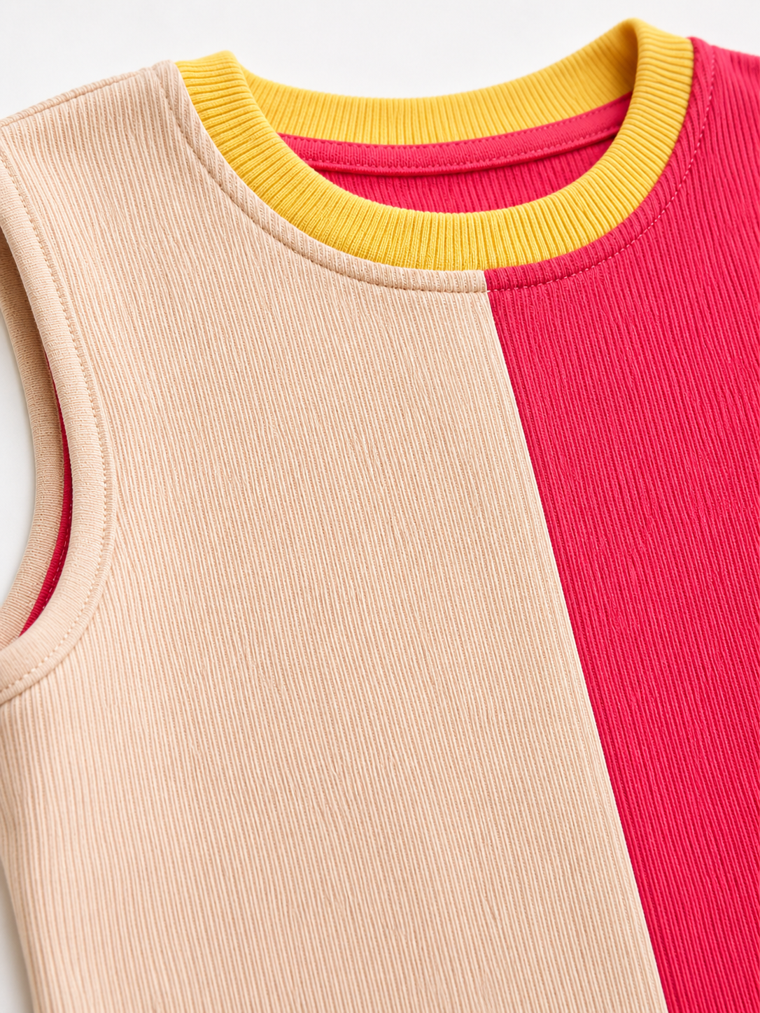 Girls Color Block Sleeveless Top & Cargo Jogger Pants Set | Pink & Beige 2 Piece Outfit