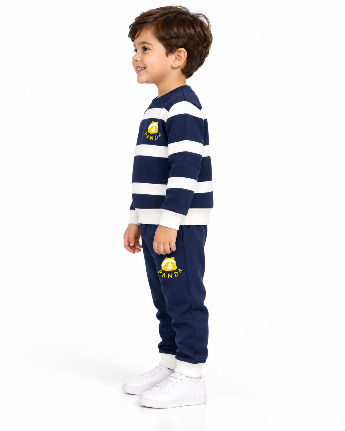 Kids Navy Blue & White Striped Panda Tracksuit – 2 Piece Sweatshirt & Jogger Set