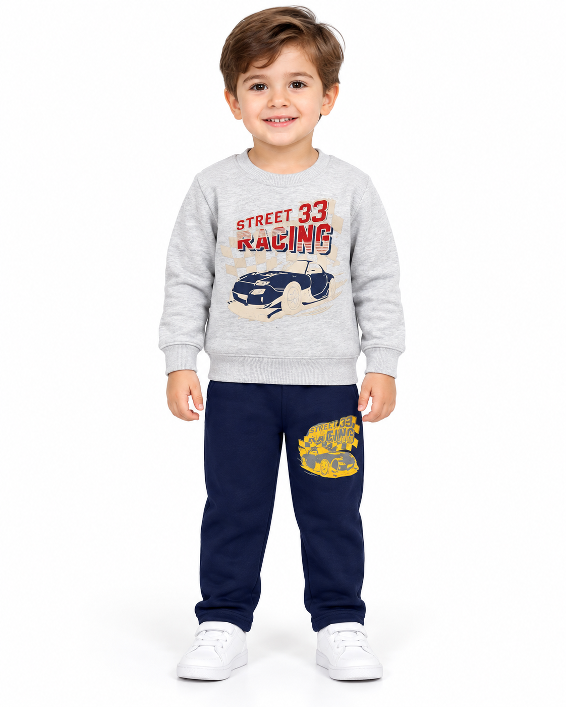 Kids Street 33 Racing Tracksuit – Grey Sweatshirt & Navy Trouser