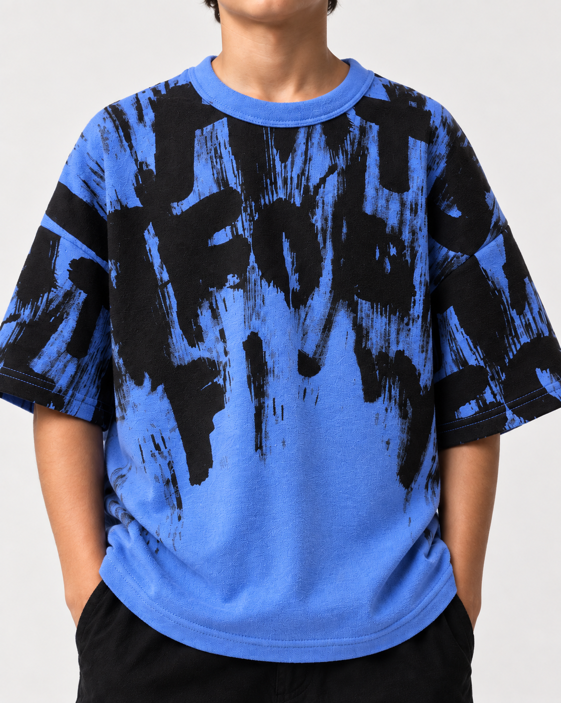 Boys Blue & Black Abstract Print Terry T-Shirt