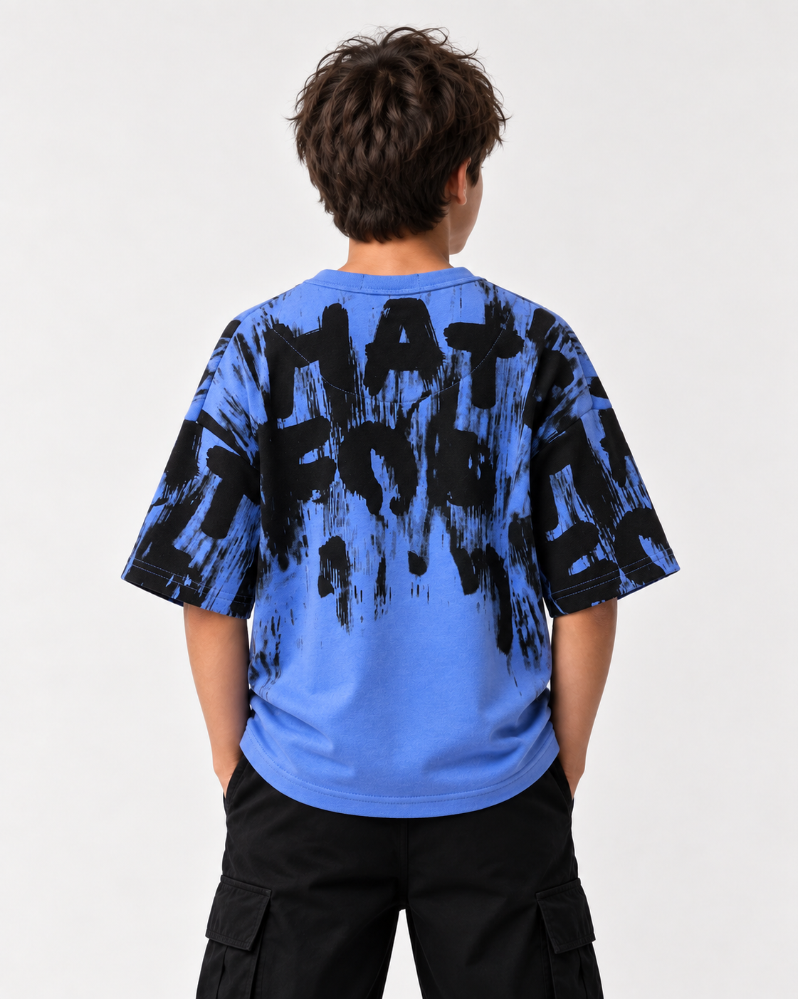 Boys Blue & Black Abstract Print Terry T-Shirt