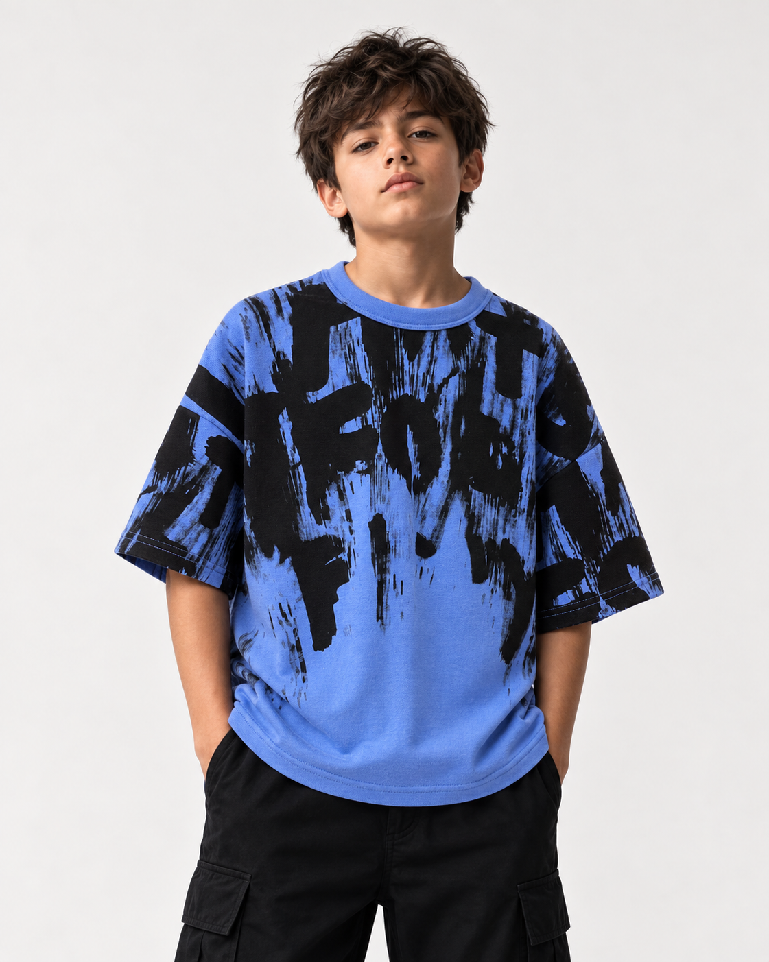 Boys Blue & Black Abstract Print Terry T-Shirt