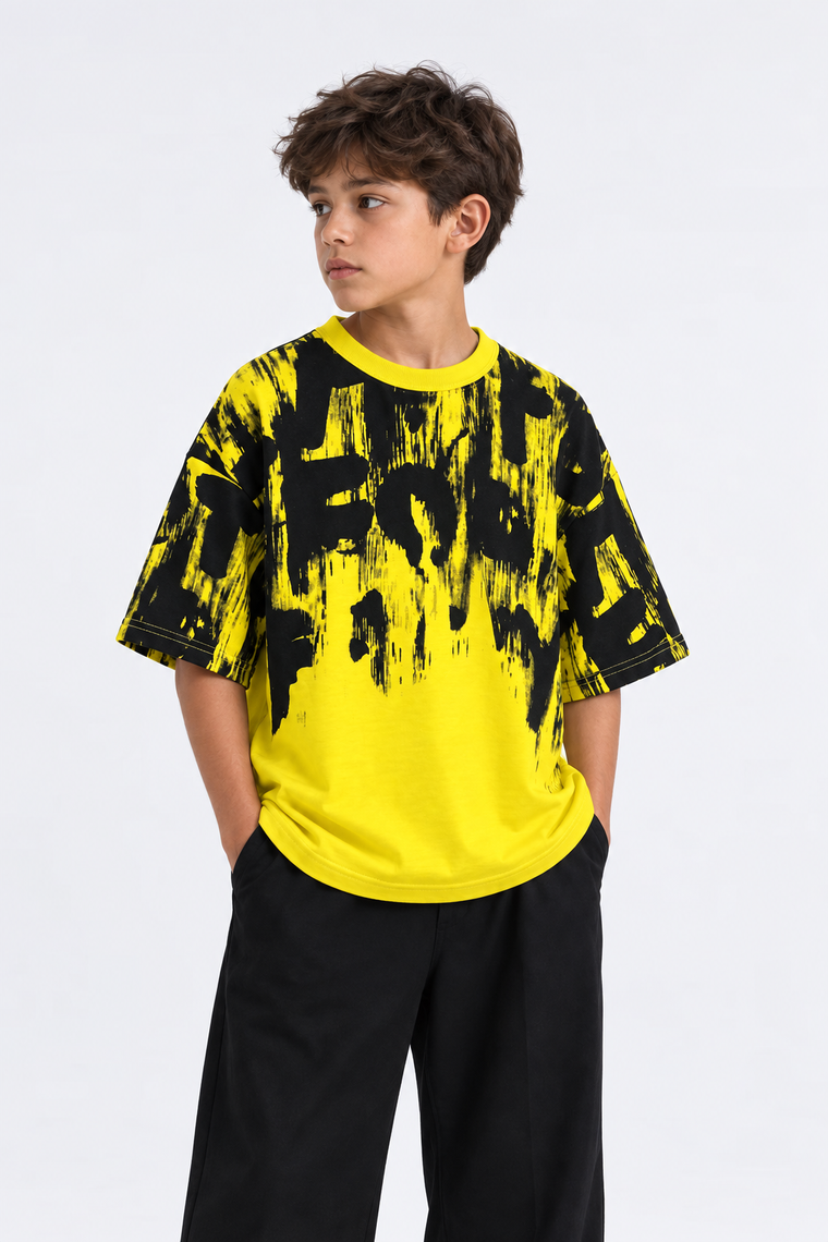 Boys Yellow & Black Oversized Terry T-Shirt