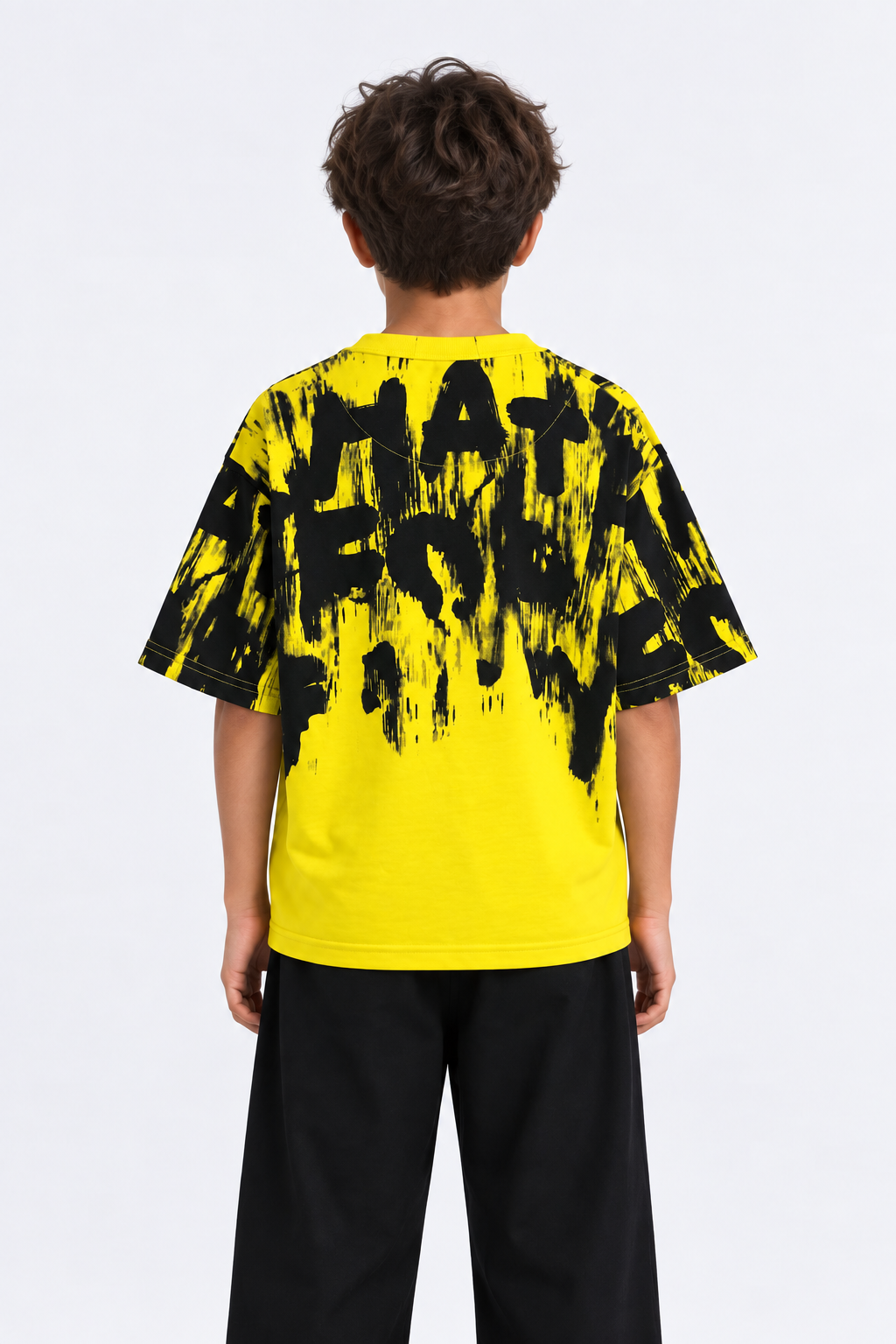 Boys Yellow & Black Oversized Terry T-Shirt