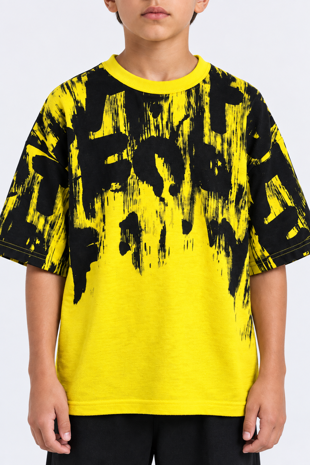 Boys Yellow & Black Oversized Terry T-Shirt