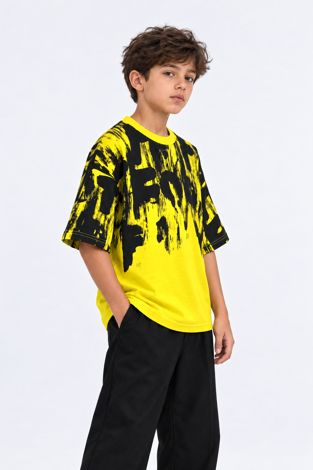 Boys Yellow & Black Oversized Terry T-Shirt