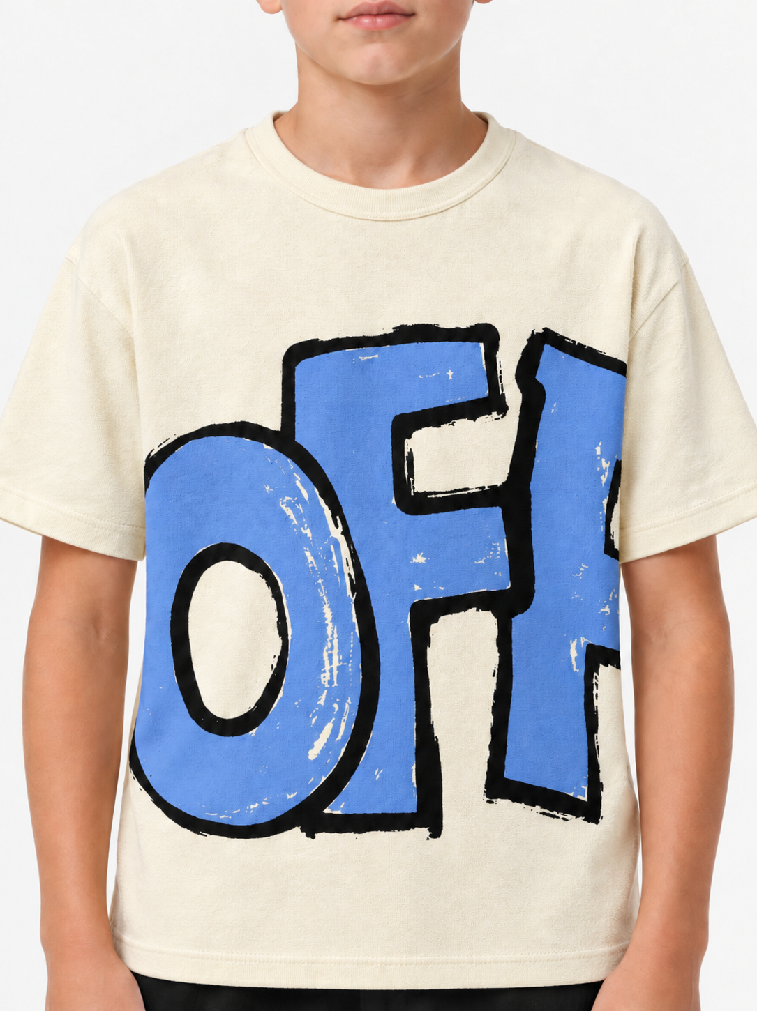Boys Oversized OFF Graphic Terry Tees – Cream & Blue