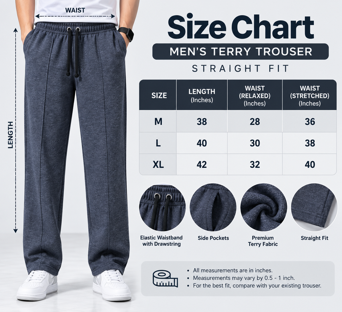Men’s Premium Terry Straight Fit Trouser – Dark Charcoal Grey
