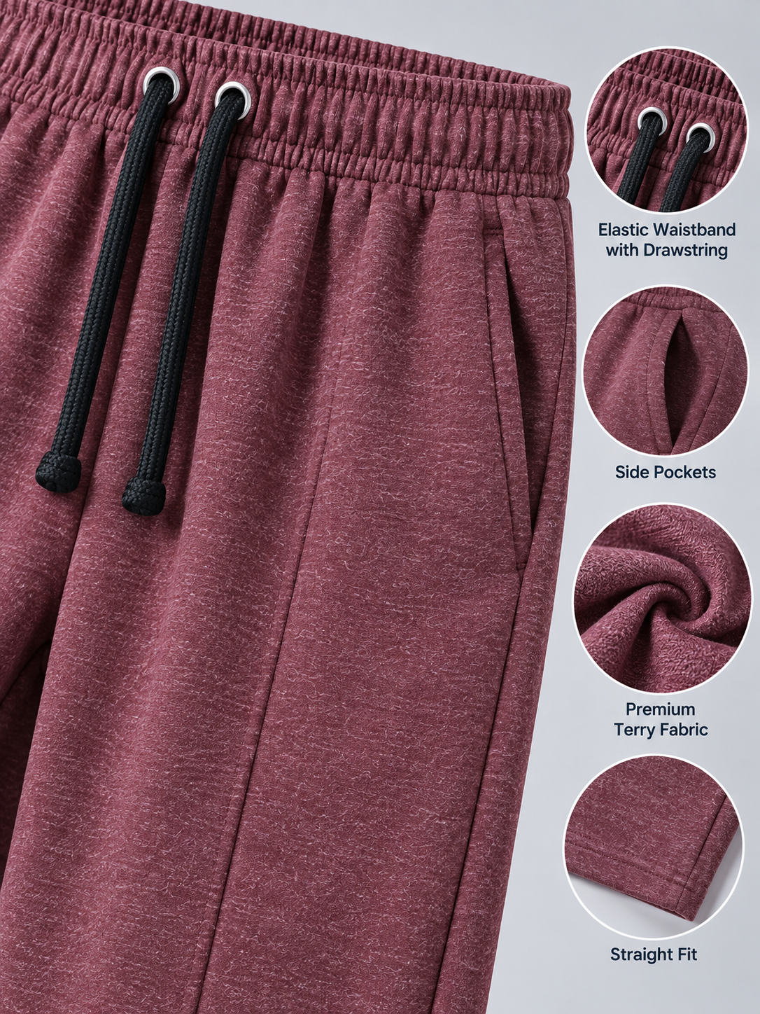 Men’s Premium Terry Straight Fit Trouser – Maroon
