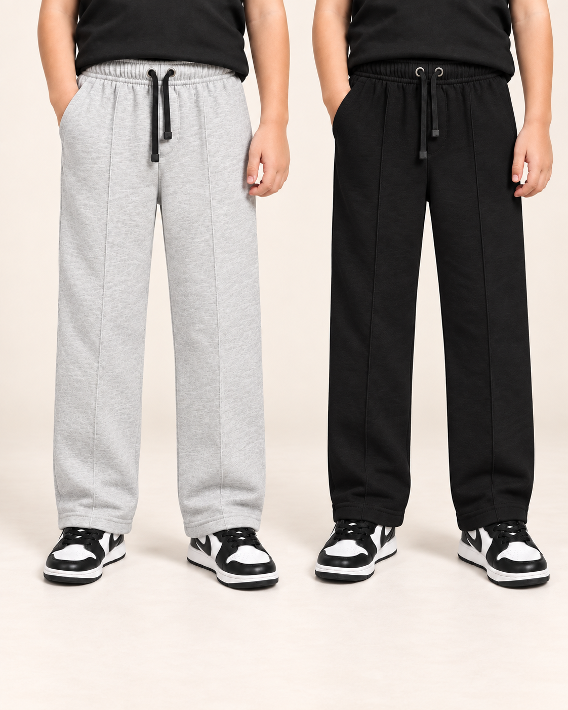 Kids Terry Straight-Fit Trousers – Pack of 2 (Grey & Black)
