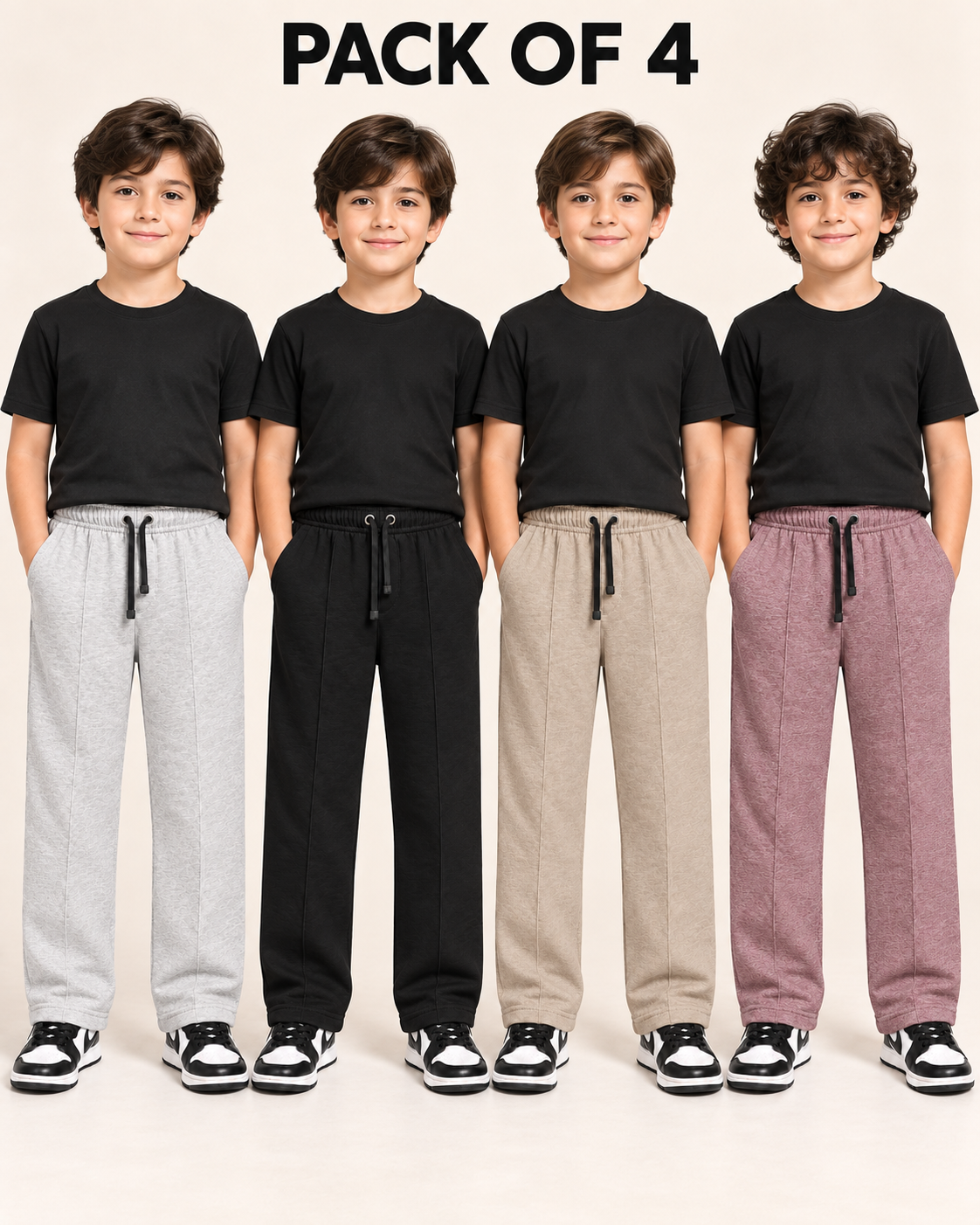 Kids Terry Straight-Fit Trousers – Pack of 4