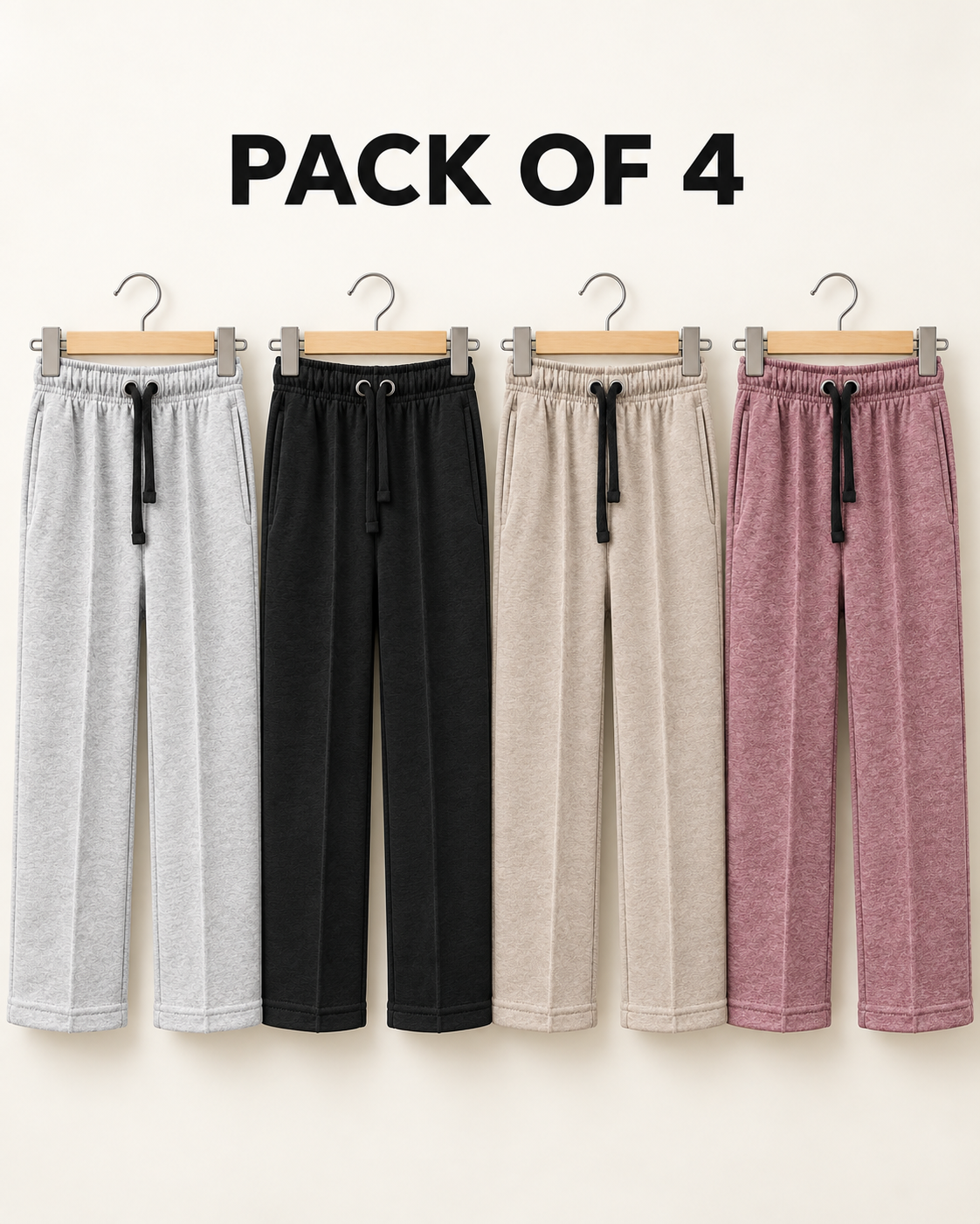 Kids Terry Straight-Fit Trousers – Pack of 4