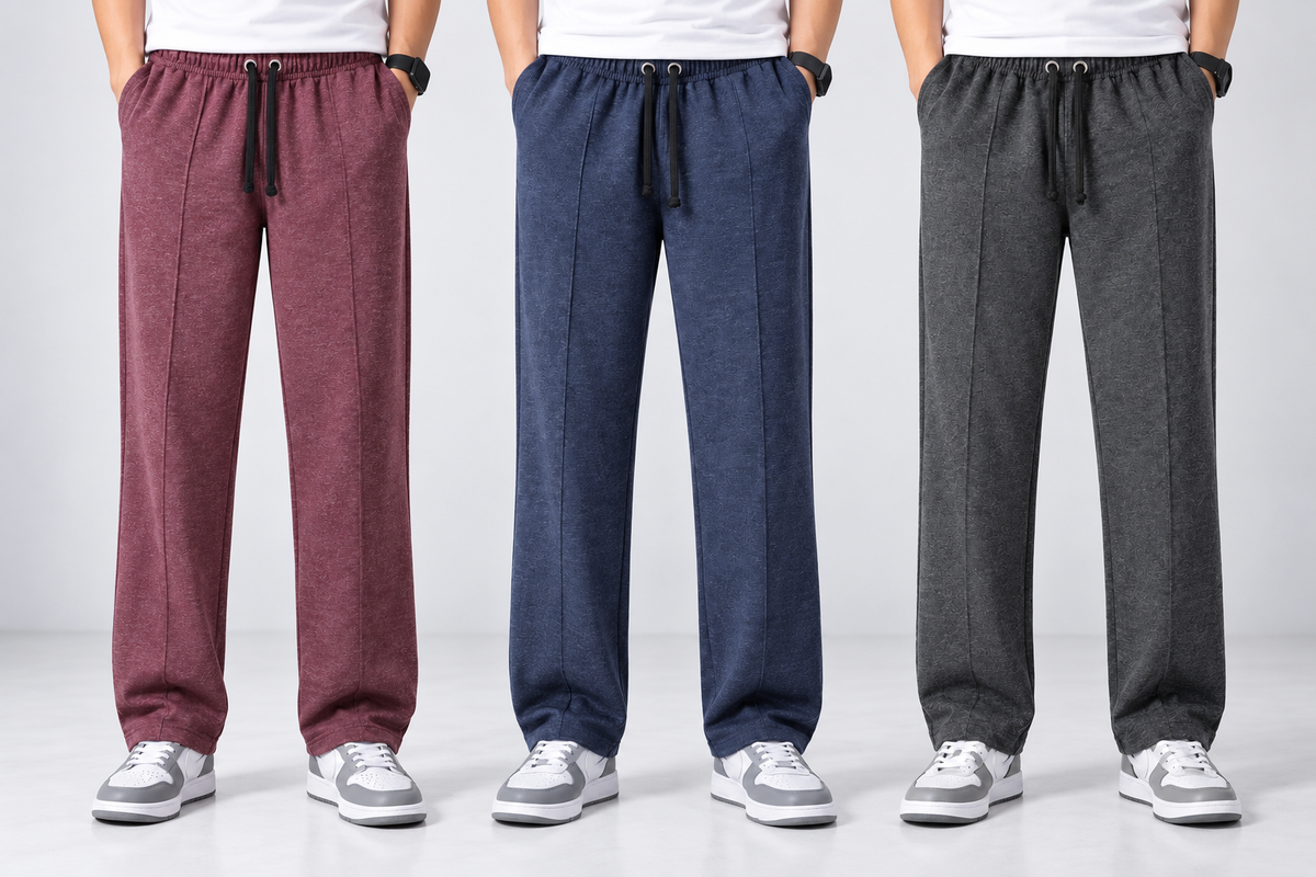 Men’s Straight Fit Terry Trousers – Pack of 3 | Comfortable Everyday Wear