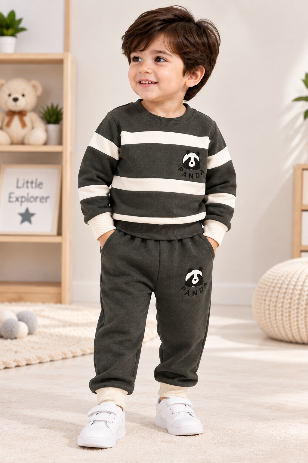 Pack of 3 Kids Panda Fleece Winter Tracksuits – 3 Colors | 1–4 Years