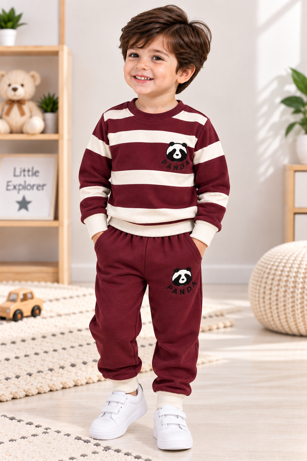 Pack of 3 Kids Panda Fleece Winter Tracksuits – 3 Colors | 1–4 Years
