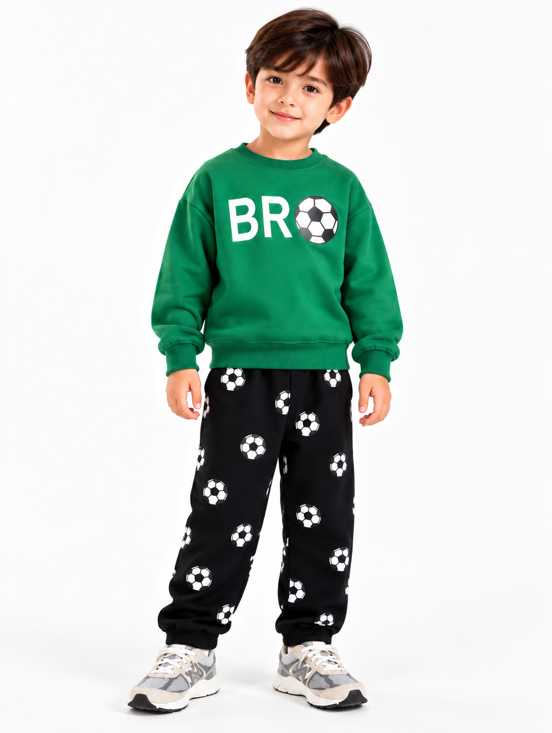 Kids BRO Football Printed Sweatshirt & Jogger Set – Green & Black