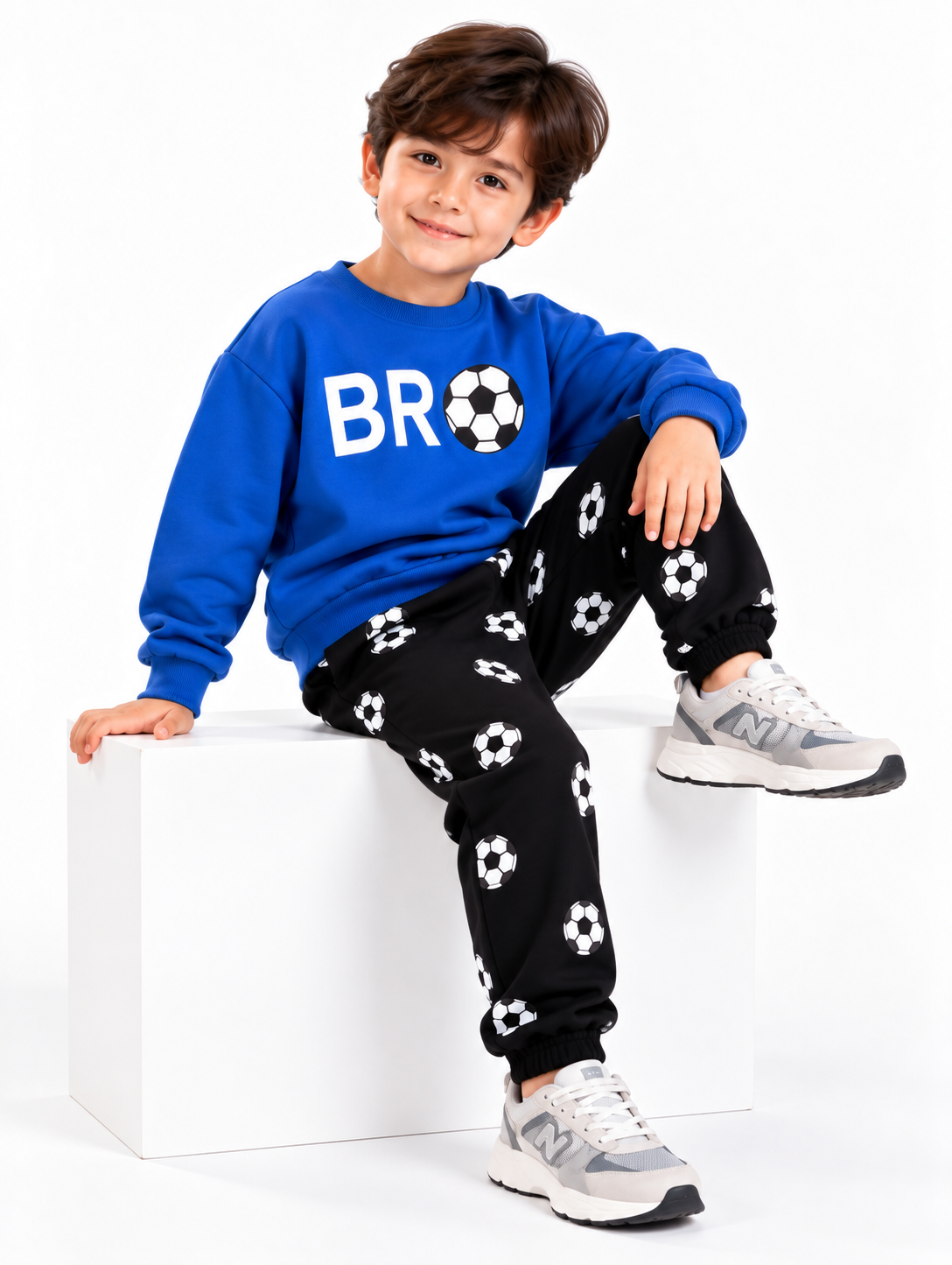 Kids BRO Football Printed Sweatshirt & Jogger Set – Royal Blue & Black