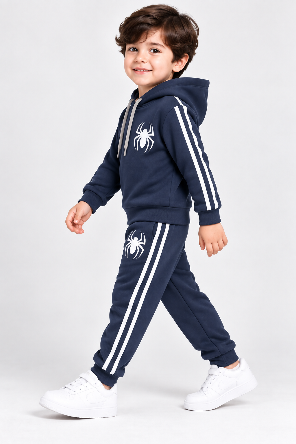 Kids Charcoal Navy Spider Hooded Tracksuit – 2 Piece Fleece Co-Ord Set