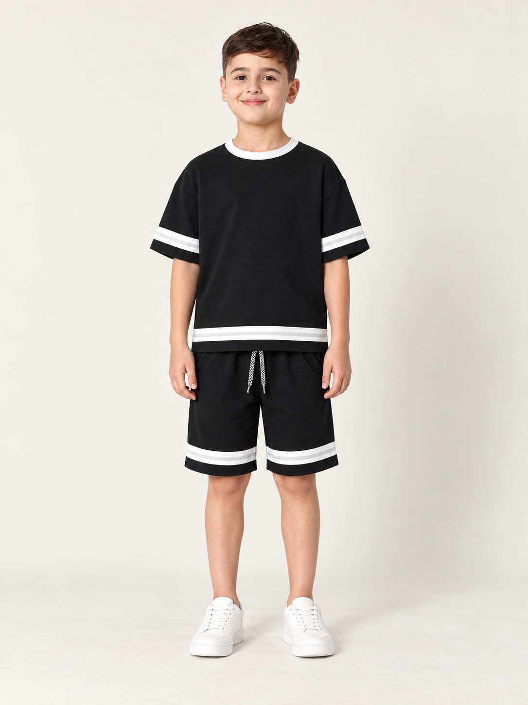 Boys Premium Black French Terry T-Shirt & Shorts Co-Ord Set