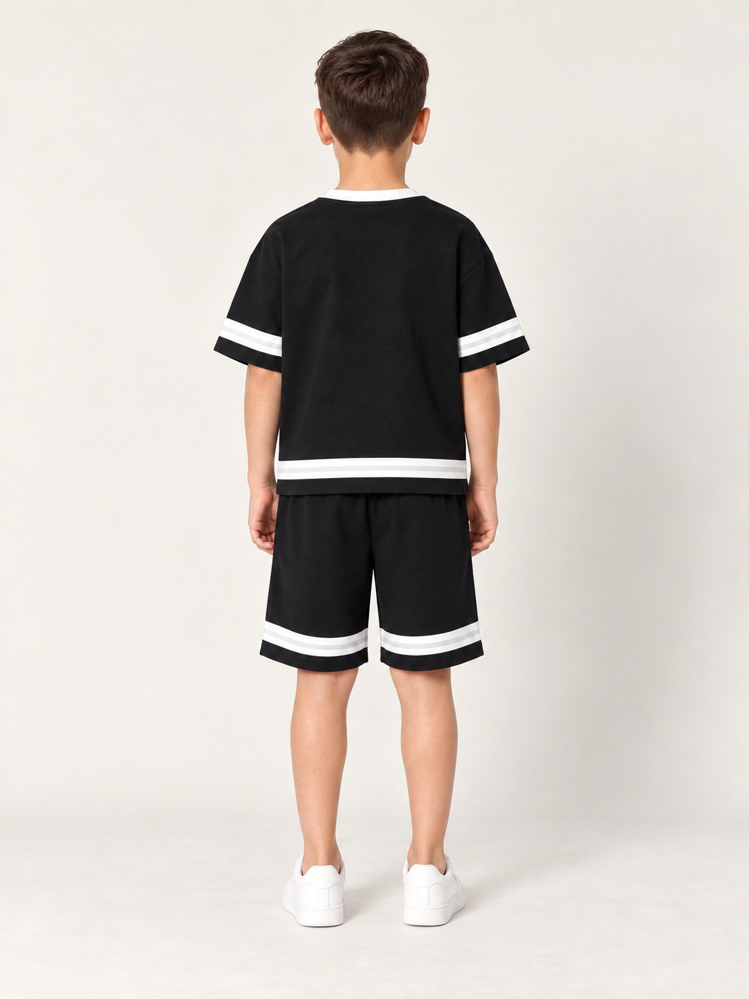 Boys Premium Black French Terry T-Shirt & Shorts Co-Ord Set