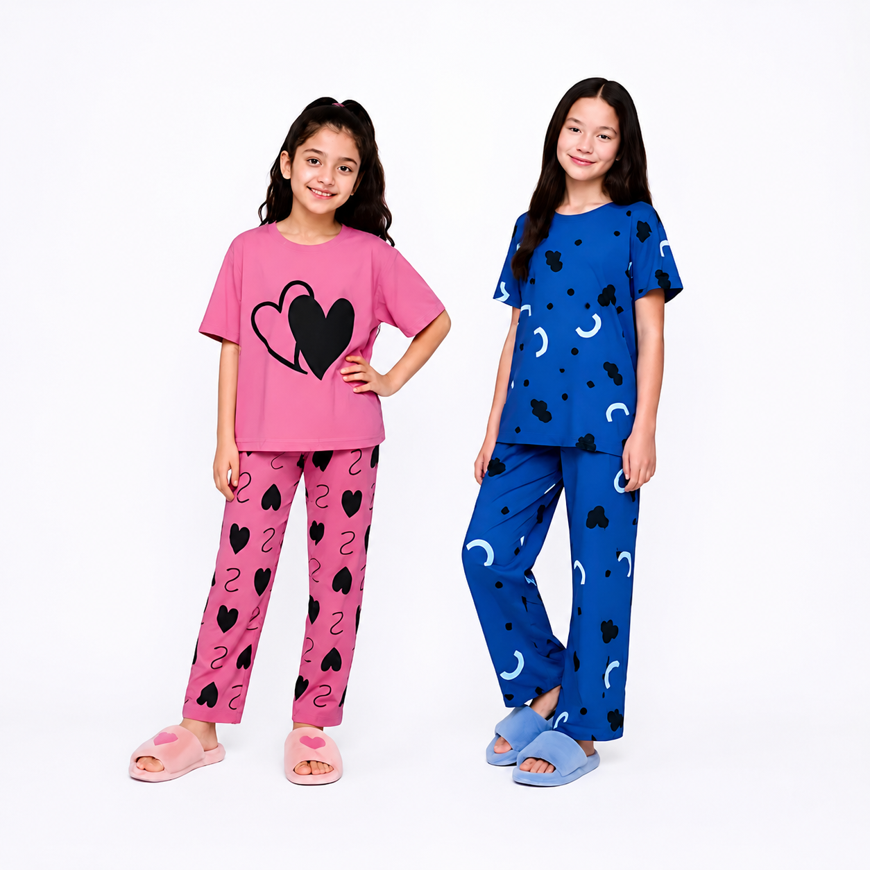 Pack of 2 Girls Printed Night Suit Set | Soft Jersey T-Shirt & Pyjama Set
