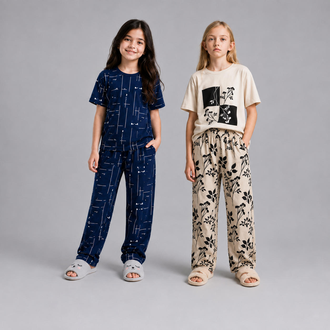 Pack of 2 Girls Printed Night Suit Set | Soft Jersey T-Shirt & Pyjama Set