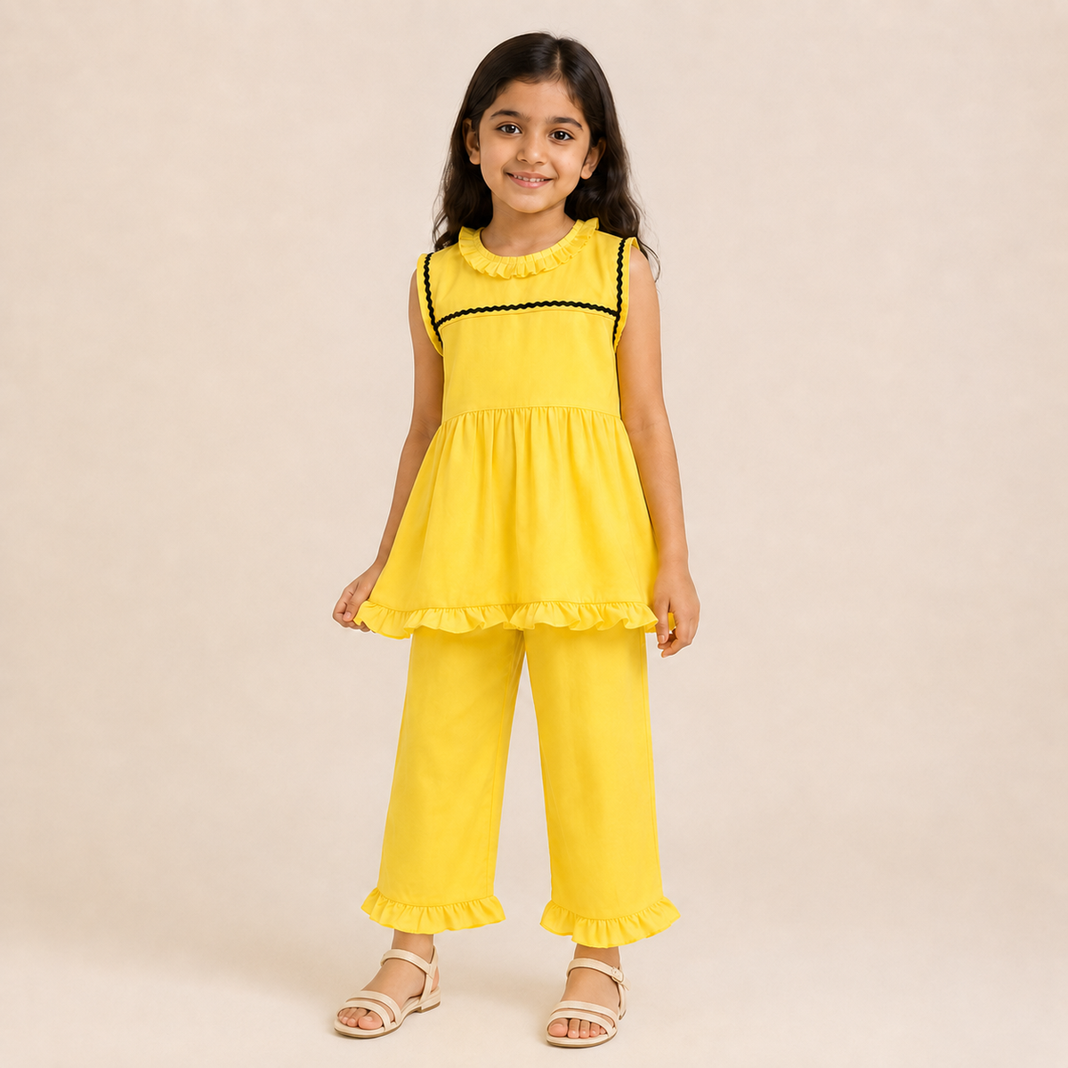 Girls Ruffle Trim Co-Ord Set – 3 Colors