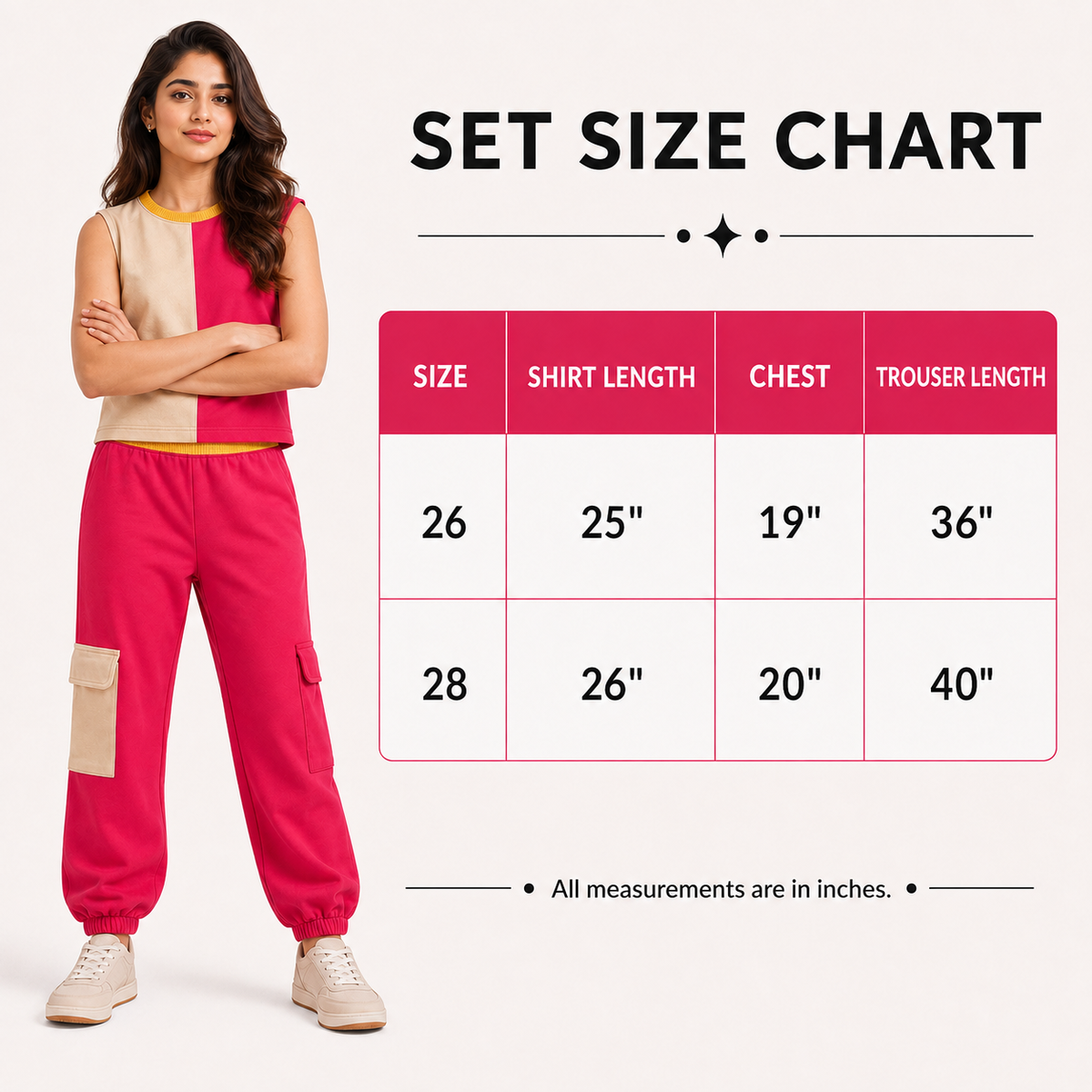 Women's Color Block Sleeveless Top & Cargo Jogger Pants Set | Pink & Beige 2 Piece Outfit