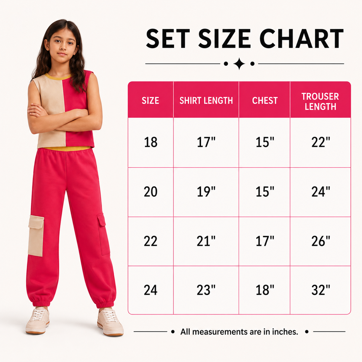 Girls Color Block Sleeveless Top & Cargo Jogger Pants Set | Pink & Beige 2 Piece Outfit