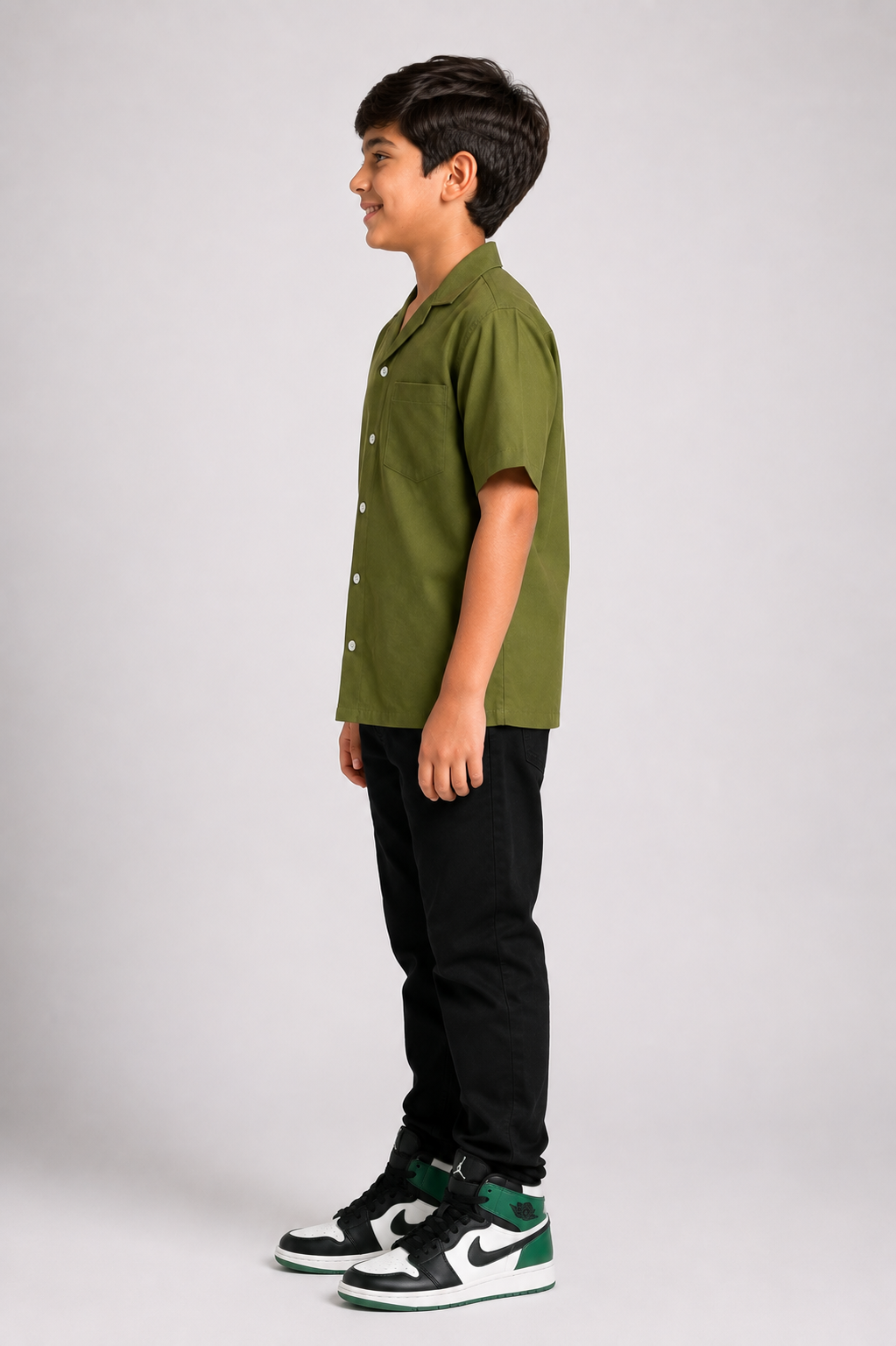 Boys Cuban Shirt - Olive Green